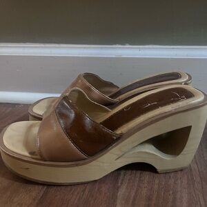 Splash Tan and Brown Wedge Mules